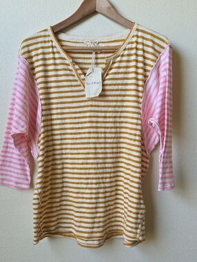 NWT Hem & Thread Striped Raglan Top with Pink Sleeves